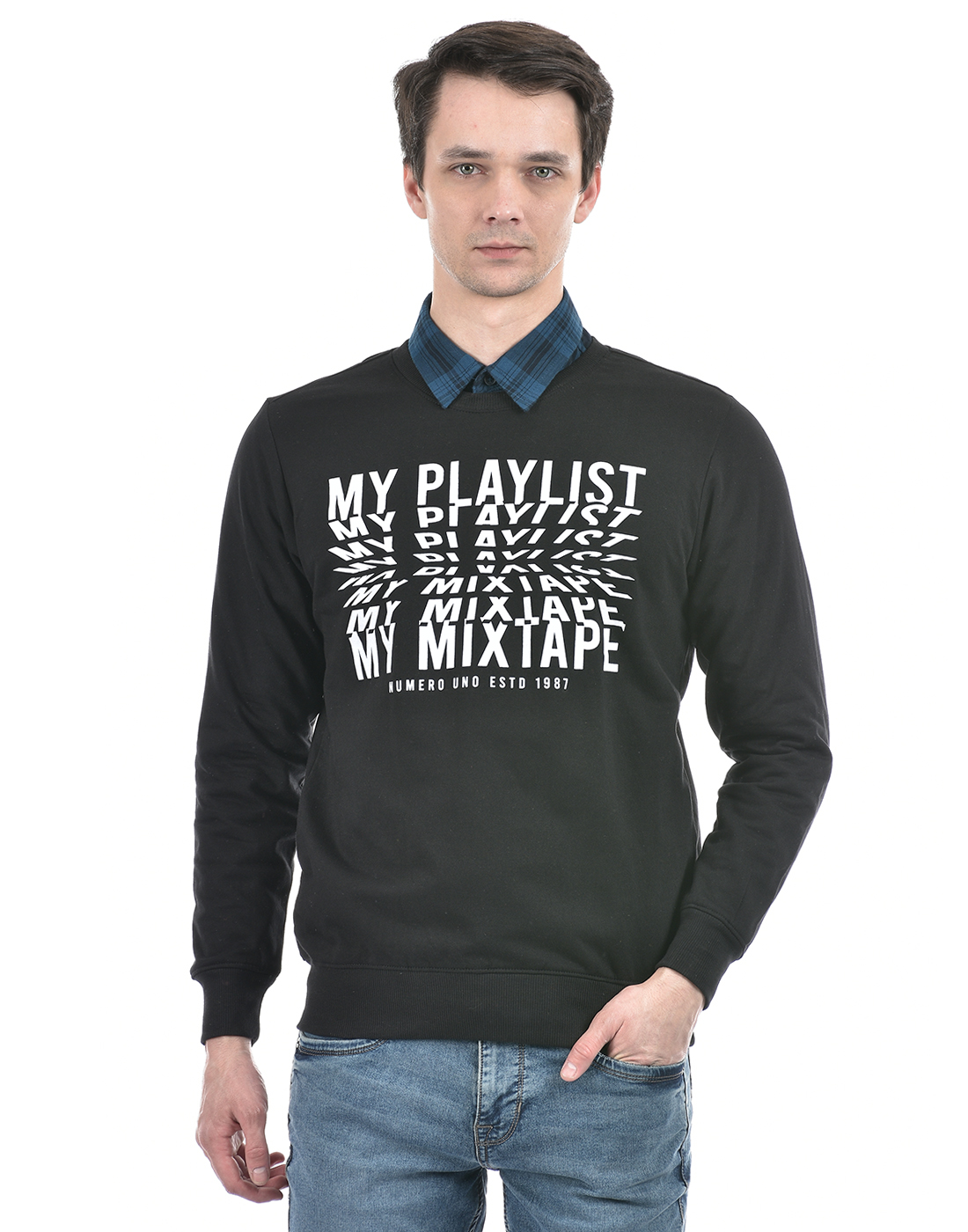 Numero Uno Men Typography Black Sweat Shirt